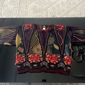 Peruvian Connection 100% Alpaca made in Peru purple patterned knit sweater